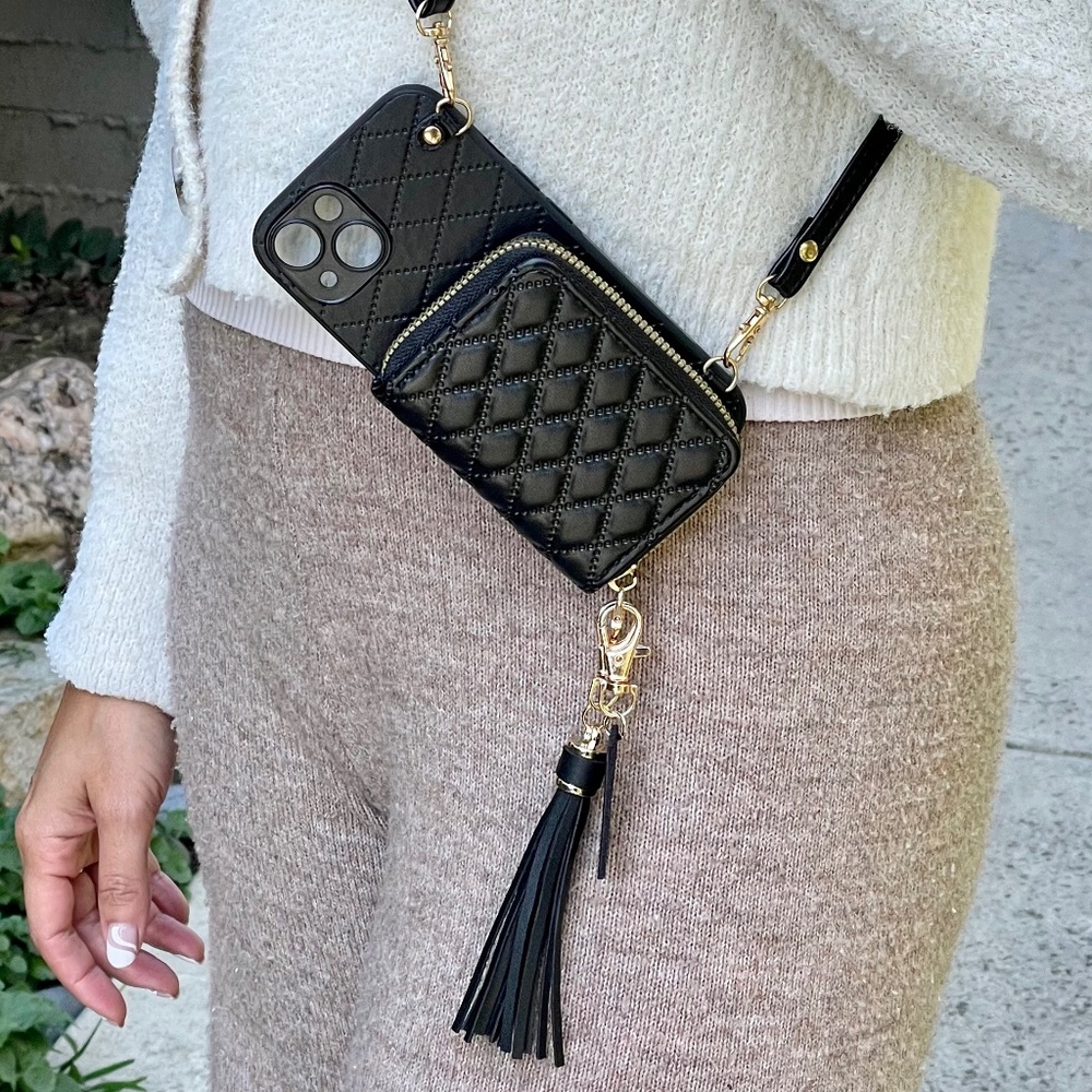 Crossbody iPhone Case for 12/13/14/15/16  Pro, Max,  Zipper Wallet Phone Case
